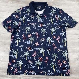 Chubbies Polo Shirt Mens XL Navy Blue Neon Flamingo Cocktail Camp Performance